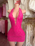 Lace Halter Top Dress (Fuchsia)
