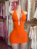 Halter Mini Dress (Orange & Black)