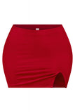 Mid-Waisted Mini Skirt W/ Slit (Red)