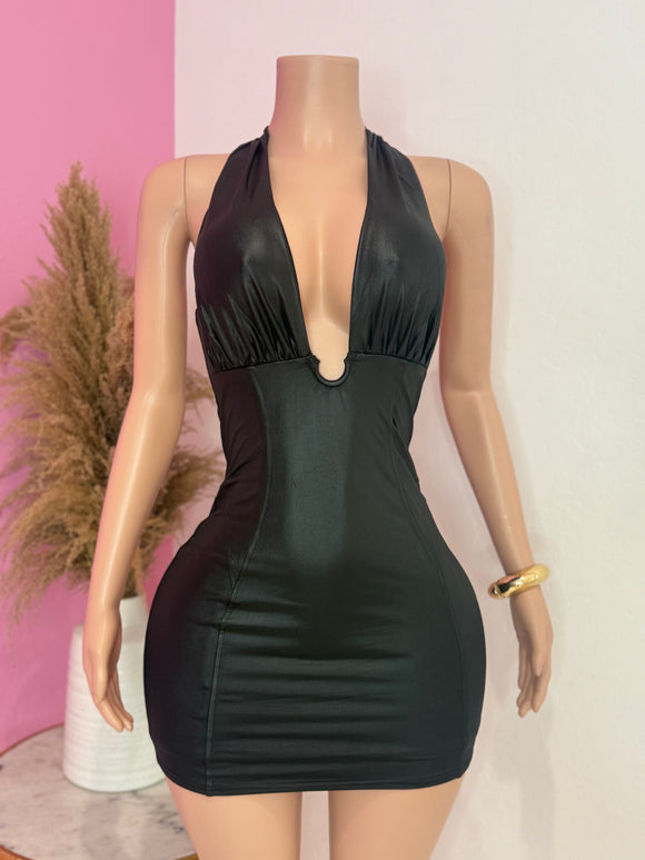 Halter Neck Mini Backless Dress (Black)