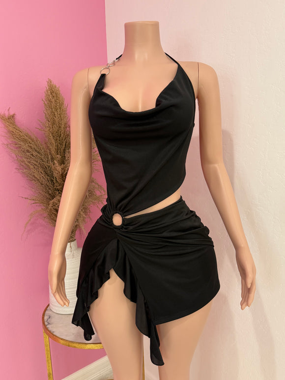 Mini Halter Flowy Dress (Black)