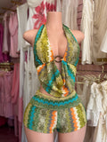 2 Pc Set Halter Top & Shorts