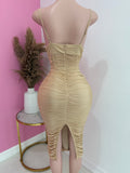 Corset Mesh Midi Dress (Nude)