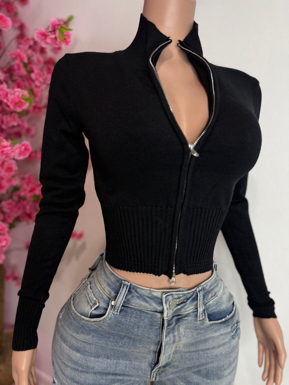 Long Sleeve Zip-Up (Black)