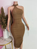 Mesh Midi Dress (Brown)