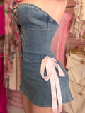 Denim Lace Front Mini Dress