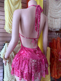 Animal Print Halter Romper Dress (Pink)