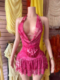 Animal Print Halter Romper Dress (Pink)