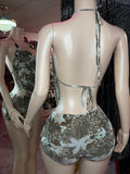 Halter Open Back W/ Short Set (Brown)