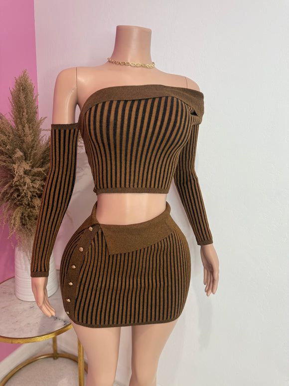 2 Piece Skirt Set (Brown)