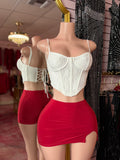 Mid-Waisted Mini Skirt W/ Slit (Red)
