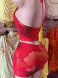 Floral 2 PC Set W/ Sparkly Rhinestones