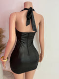 Halter Neck Mini Backless Dress (Black)