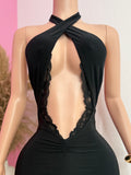 Halter Criss Cross Mini Dress (Black)