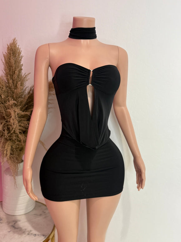 Strapless Necktie Mini Dress (Black)