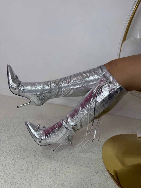 Silver Metallic Knee High Boot
