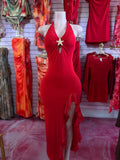 Halter Neck Dress W/ Side Slit (Red)