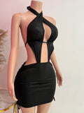 Halter Open Back MIni Dress (Black)