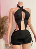 Halter Open Back MIni Dress (Black)