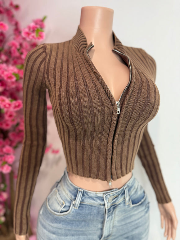 Long Sleeve Zip-Up (Brown)