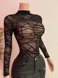 Mesh Long Sleeve Bodysuit (Black)