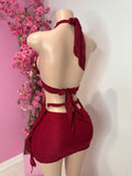 Halter Top Lace Mini Dress (Red)