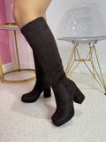 Knee High Heel Boot (Brown Suede)