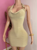 Halter Top Gold Detailing Mini Dress (Beige)