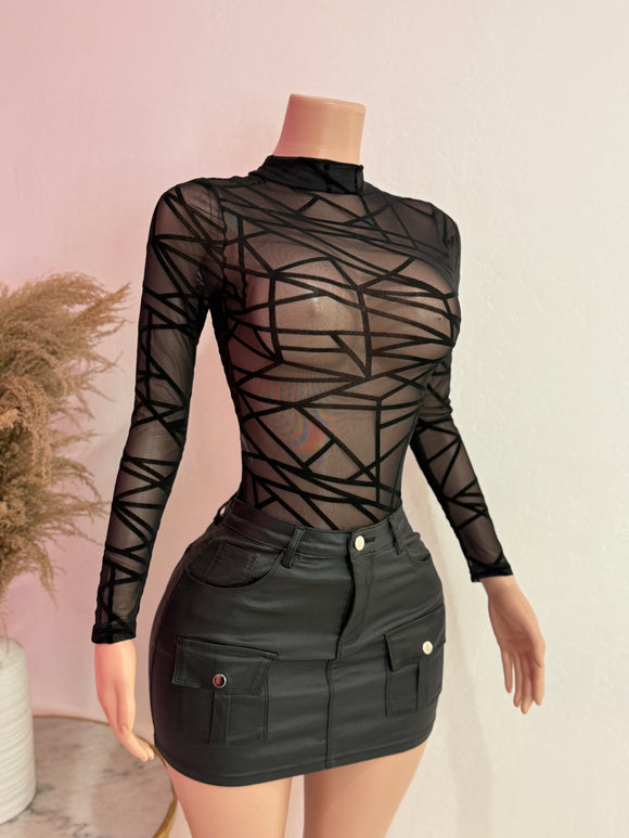 Mesh Long Sleeve Bodysuit (Black)