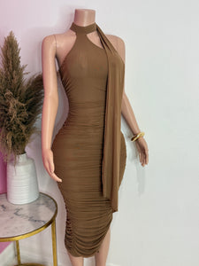 Mesh Midi Dress (Brown)