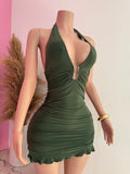 Halter Mini Dress (Olive)