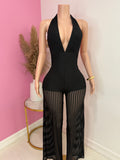 Mesh Halter Top Jumpsuit (Black)