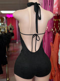 Halter Top Open Back Romper (Black)