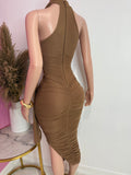 Mesh Midi Dress (Brown)