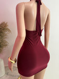 Halter Criss Cross Mini Dress (Burgundy)
