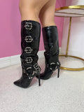 Buckled High Heel Boot (Black)