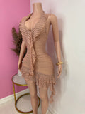 Lace Ruffel Halter Dress (Nude)