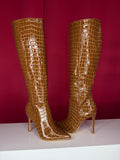 Pointed Toe Croc High Boots