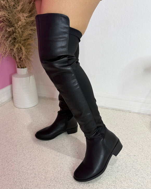 Flat Over The Knee Boot (Black)