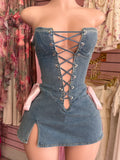 Denim Lace Front Mini Dress