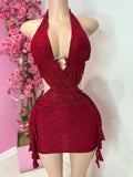Halter Top Lace Mini Dress (Red)