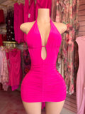 Halter Open Back Mini Dress (Fushia)