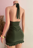 Halter Mini Dress (Olive)