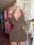 Halter Top Mini Dress (Black & Brown)
