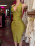 Halter Midi Dress (Olive)