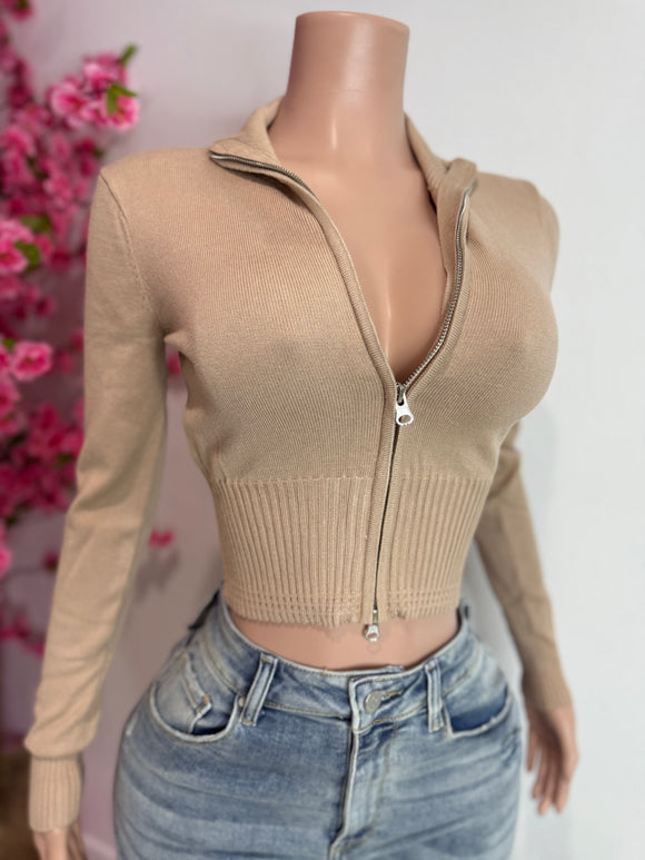 Long Sleeve Zip-Up (Khaki)