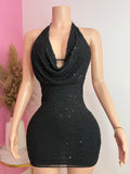 Mesh Pearl Beaded Mini Dress (Black)