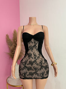 Lace Floral Mini Dress (Black)