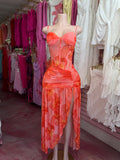 Floral Dress W/ Side Slit (Orange)