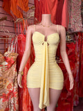 Mini Dress W/ Drape (Yellow & Pink)
